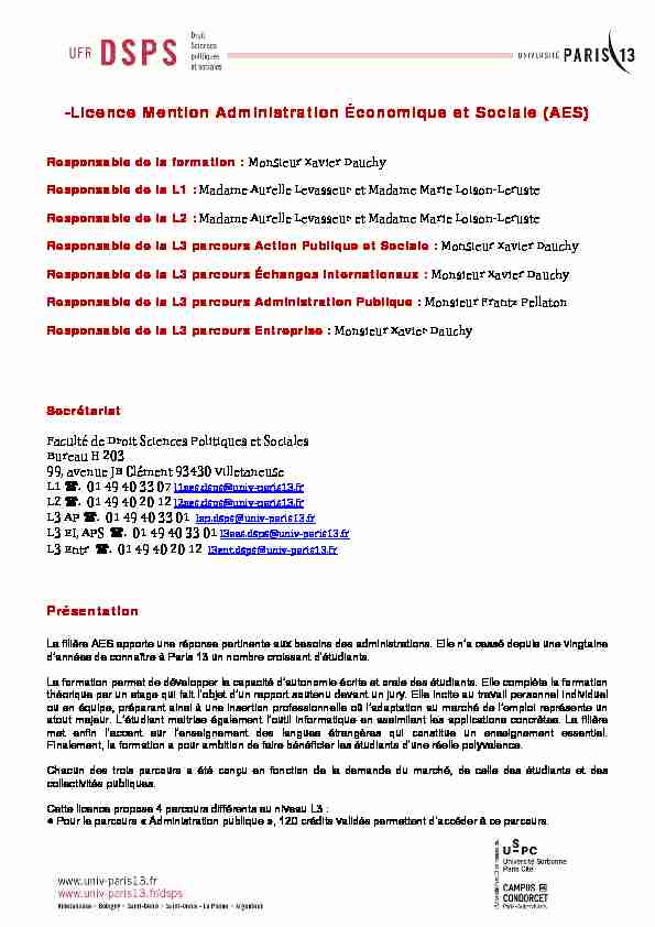 [PDF] -Licence Mention Administration Économique et Sociale (AES) - DSPS