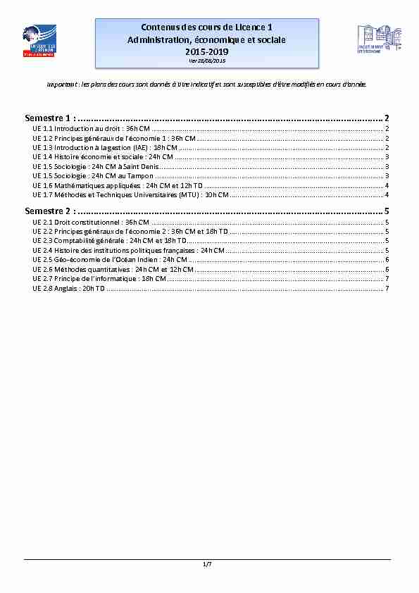 [PDF] 2015-08-28 Contenus Licence 1 AES - UFR Droit et Économie