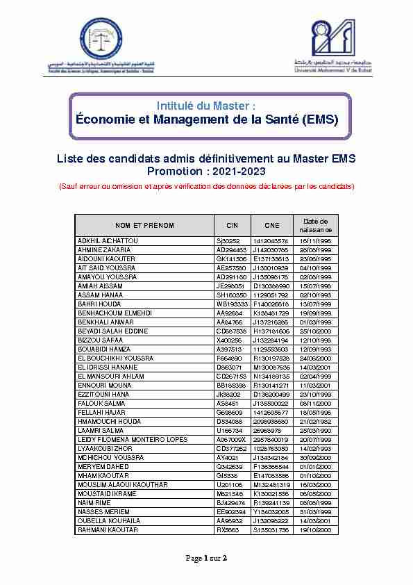 [PDF] Master : Master Economie et Management de la  - FSJES-Souissi
