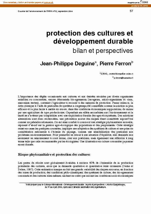 [PDF] protection des cultures et développement durable - CORE