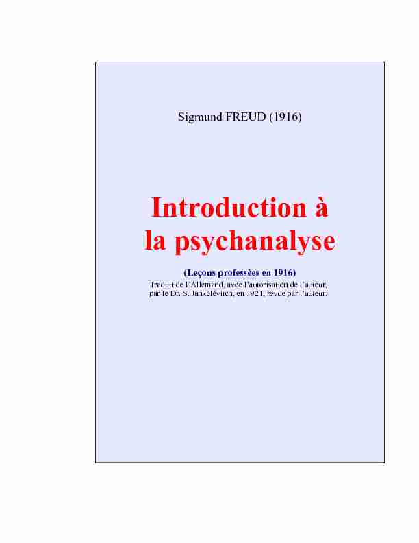 [PDF] Introduction a la psychanalyse - Psychaanalyse