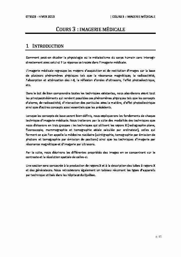 [PDF] IMAGERIE MÉDICALE - Cours  ÉTS Montréal