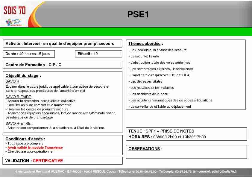 [PDF] Intervenir en qualité déquipier prompt secours Objectif du  - SDIS 70