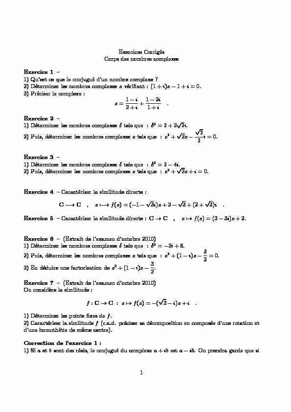 [PDF] Exercices Corrigés Corps des nombres complexes Exercice 1 – 1