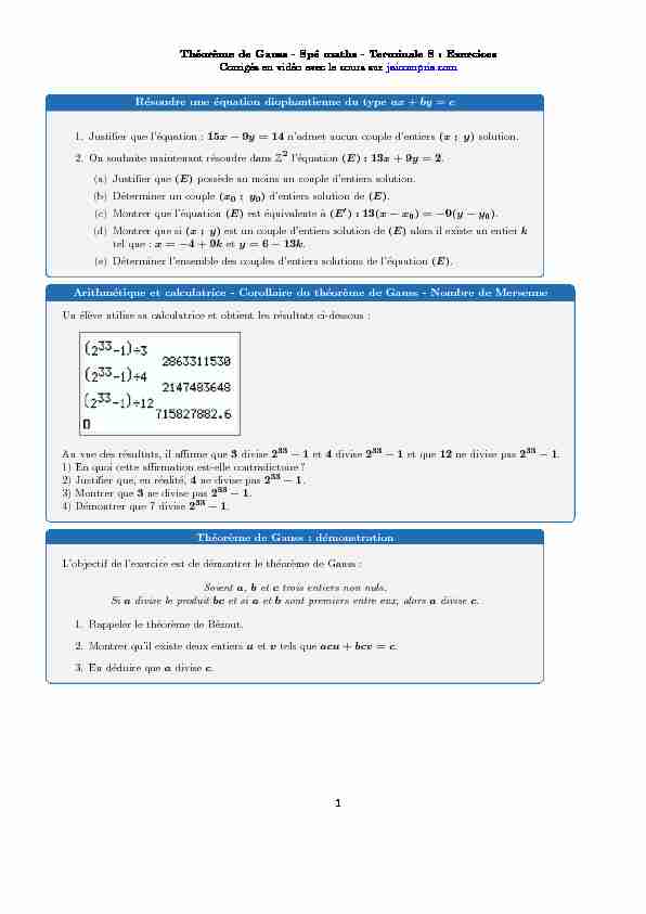 [PDF] Théor`eme de Gauss - Spé maths - Terminale S  - Jaicompris