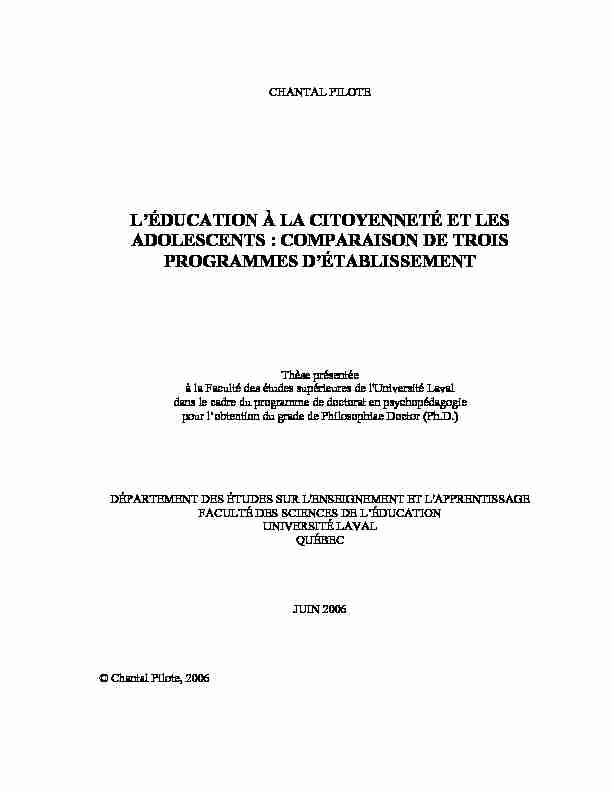 [PDF] LÉDUCATION À LA CITOYENNETÉ ET LES ADOLESCENTS