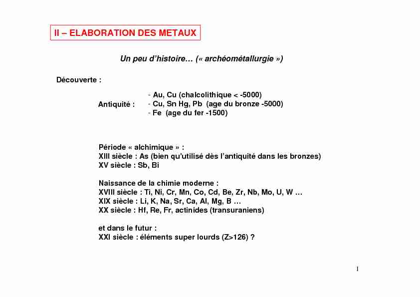 [PDF] II – ELABORATION DES METAUX