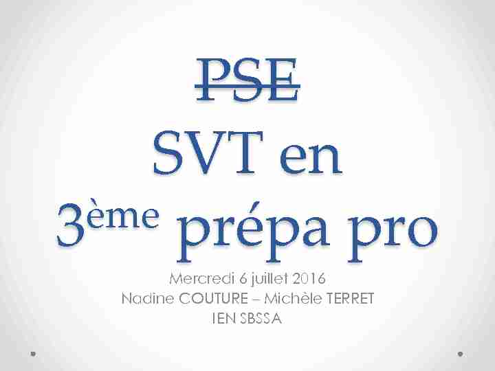 PSE SVT en 3ème prépa pro