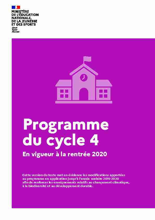 Programme denseignement du cycle de consolidation (cycle 3)