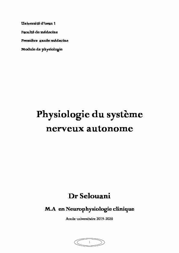 Physiologie du système nerveux autonome