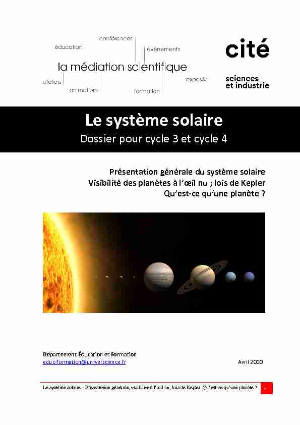 Le système solaire - Fiche pédagogique