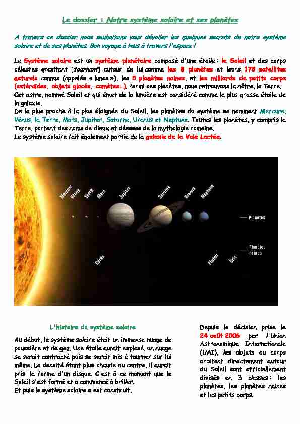 [PDF] Le dossier : Notre système solaire et ses planètes - Viry-Chatillon