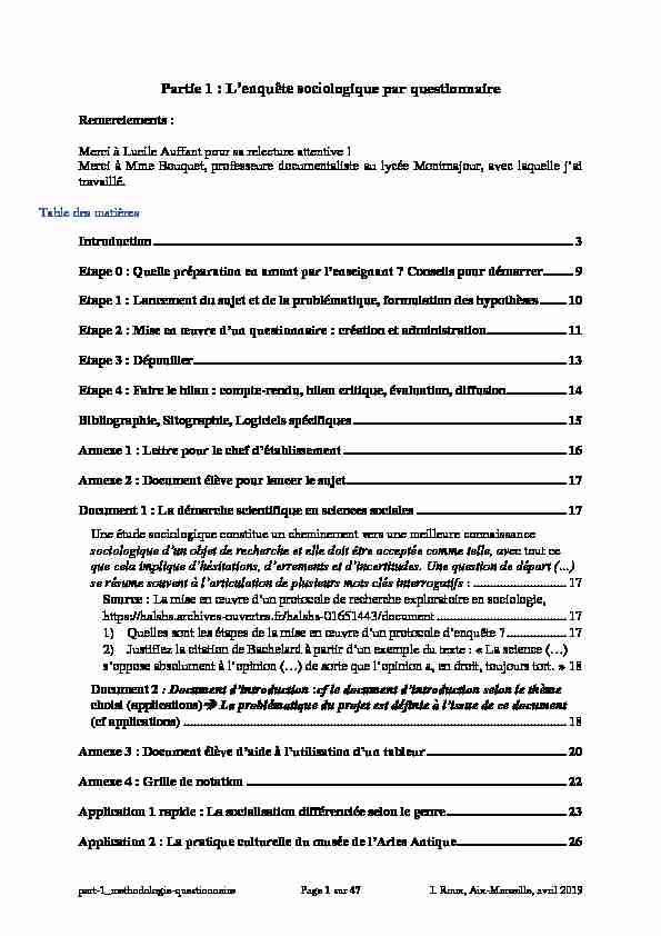 [PDF] Partie 1 : Lenquête sociologique par questionnaire