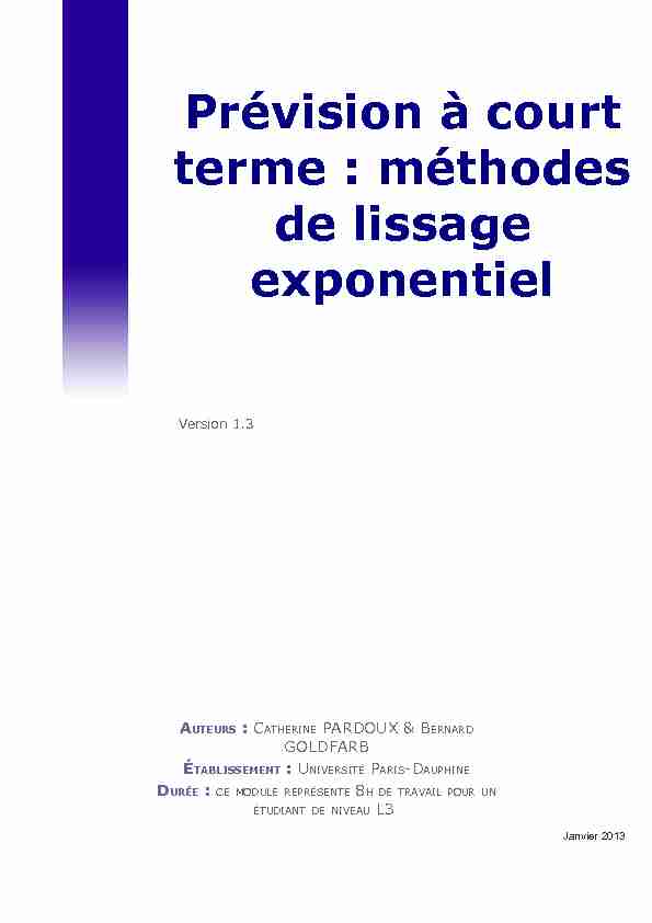 [PDF] Prévision à court terme : méthodes de lissage exponentiel