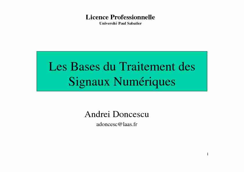 [PDF] Les Bases du Traitement des Signaux Numériques