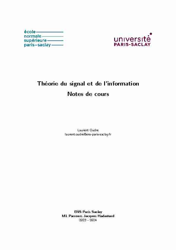[PDF] Théorie du signal et de linformation Notes de cours - Laurent Oudre