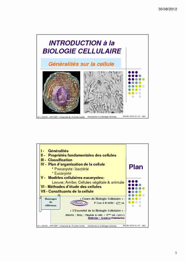 [PDF] INTRODUCTION à la BIOLOGIE CELLULAIRE