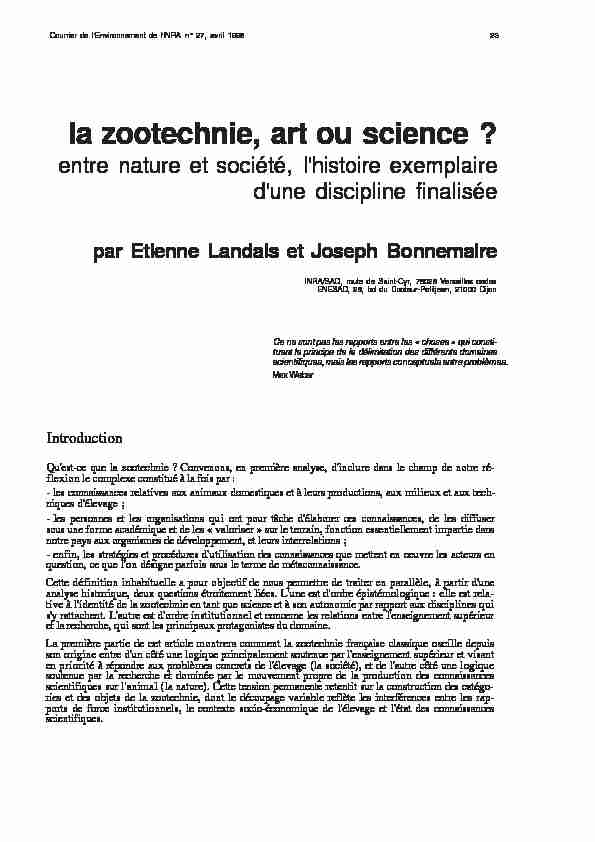 la zootechnie art ou science ?