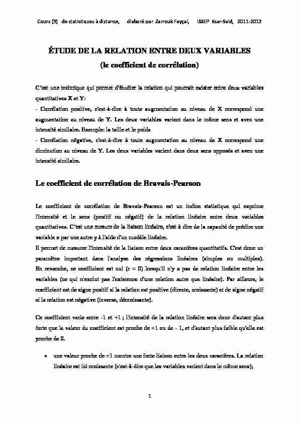 [PDF] ÉTUDE DE LA RELATION ENTRE DEUX VARIABLES (le coefficient
