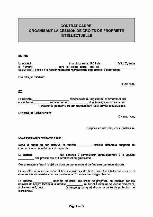 [PDF] Contrat cadre cession de droit graphiste  Sublimeo