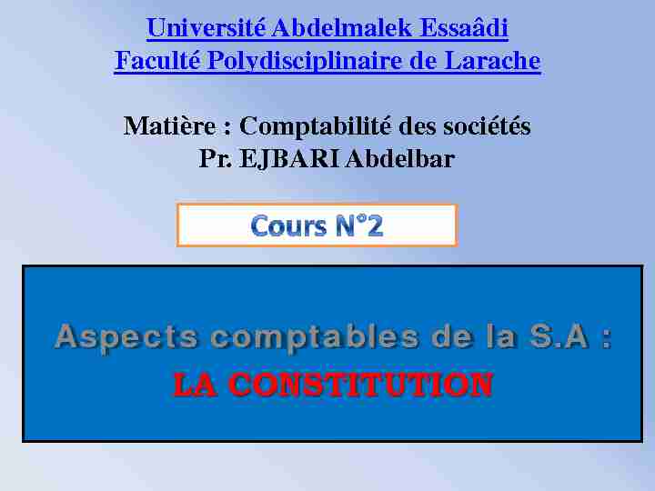 Université Abdelmalek Essaâdi Faculté Polydisciplinaire de Larache