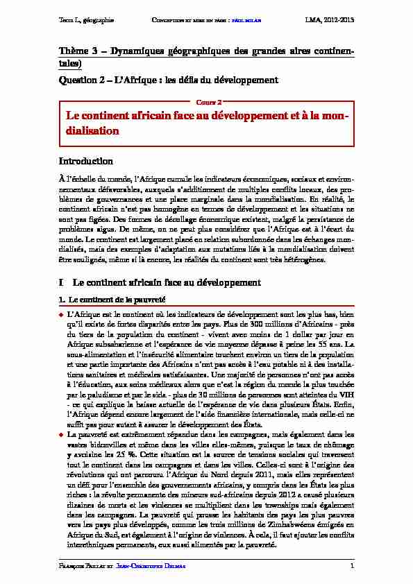 [PDF] Le continent africain face au développement et à la mon- dialisation