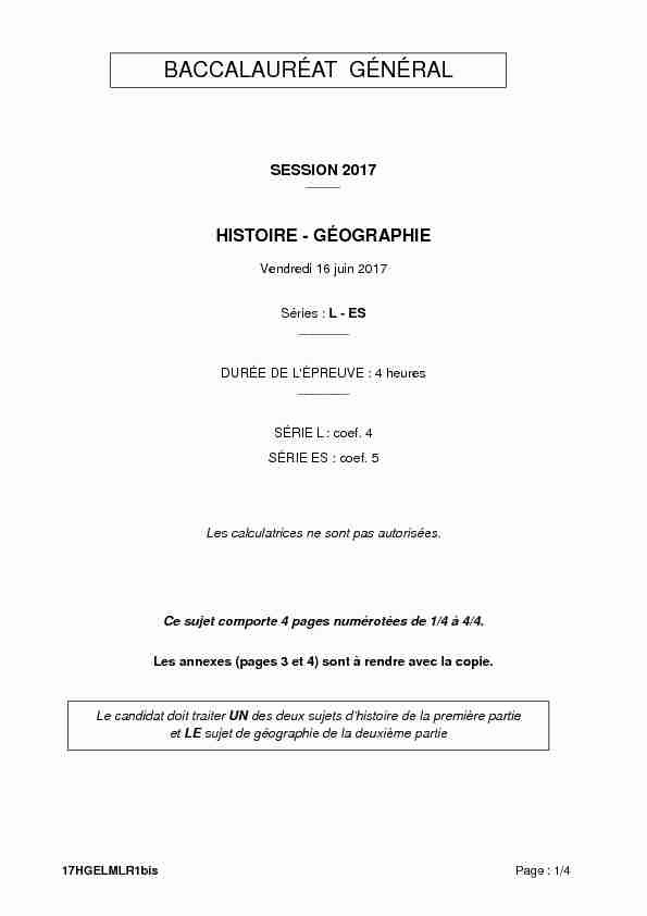 [PDF] Sujet du bac ES-L Histoire-Géographie 2017 - Métropole