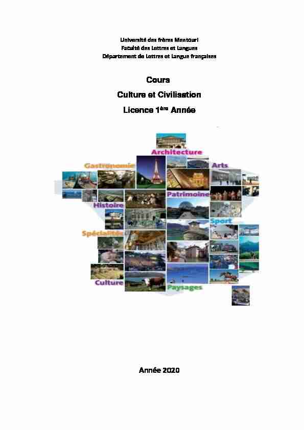 [PDF] Cours Culture et Civilisation Licence 1ère Année Année 2020