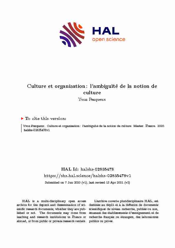 Culture et organisation: lambiguïté de la notion de culture