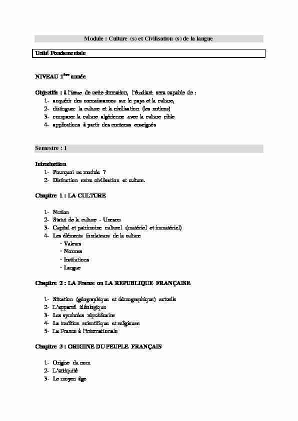 [PDF] Module : Culture (s) et Civilisation (s) de la langue Unité