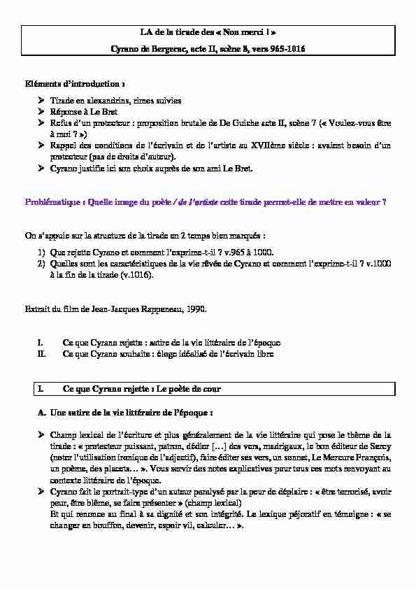 [PDF] Cyrano de Bergerac, acte II, scène 8, vers 965-1016 Eléments d