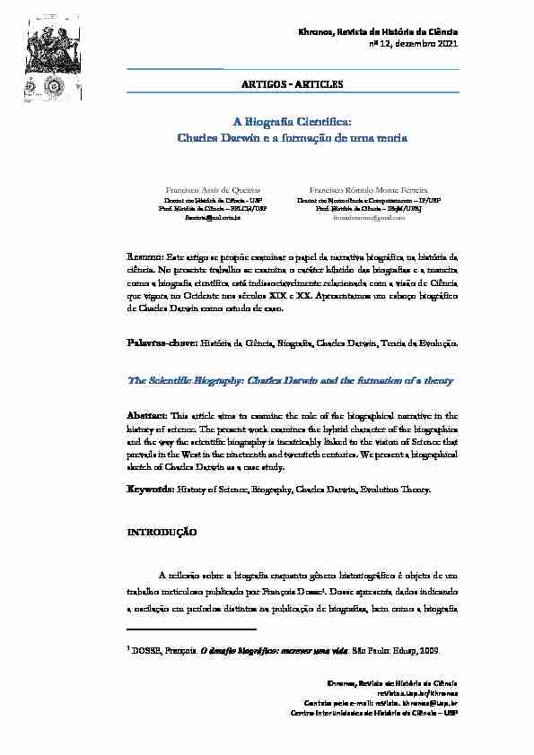 ARTICLES - A Biografia Científica: Charles Darwin e a formação de