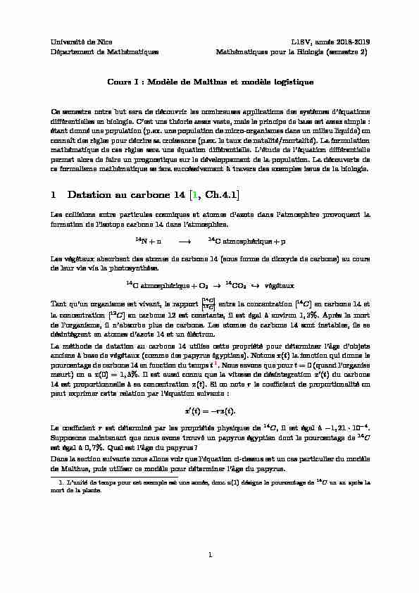 [PDF] 1 Datation au carbone 14 [1, Ch41]