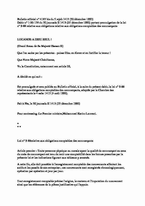 Bulletin officiel n° 4183 bis du 5 rejeb 1413 (30 décembre 1992)