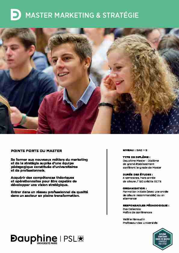[PDF] MASTER MARKETING & STRATÉGIE - Université Paris-Dauphine