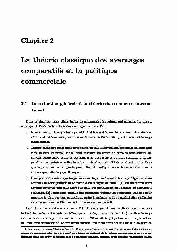 [PDF] La théorie classique des avantages comparatifs et la politique