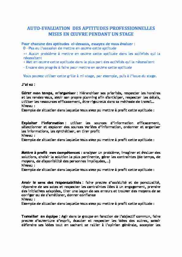 [PDF] AUTO-EVALUATION DES APTITUDES  - PassPro