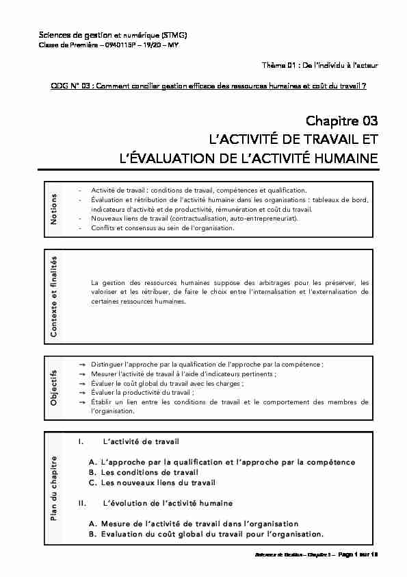 [PDF] Chapitre 03 LACTIVITÉ DE TRAVAIL ET LÉVALUATION DE L