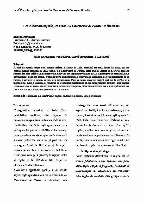 [PDF] Les Eléments mythiques Dans La Chartreuse de Parme De Stendhal