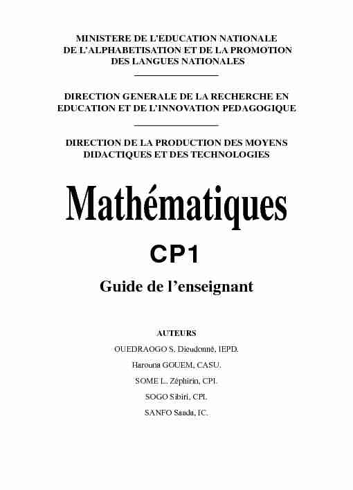 Mathématiques CP1 Guide de lenseignant