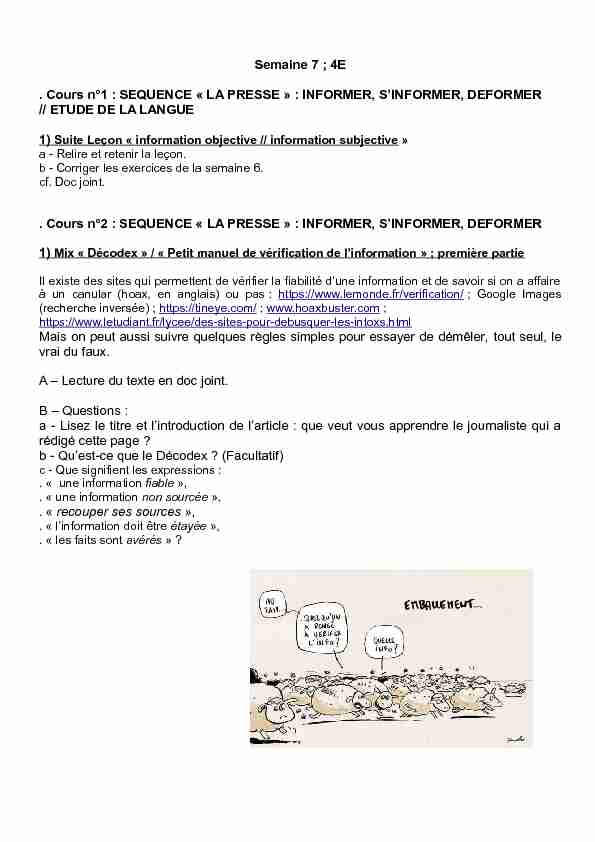 [PDF] Semaine 7 ; 4E  Cours n°1 : SEQUENCE « LA PRESSE