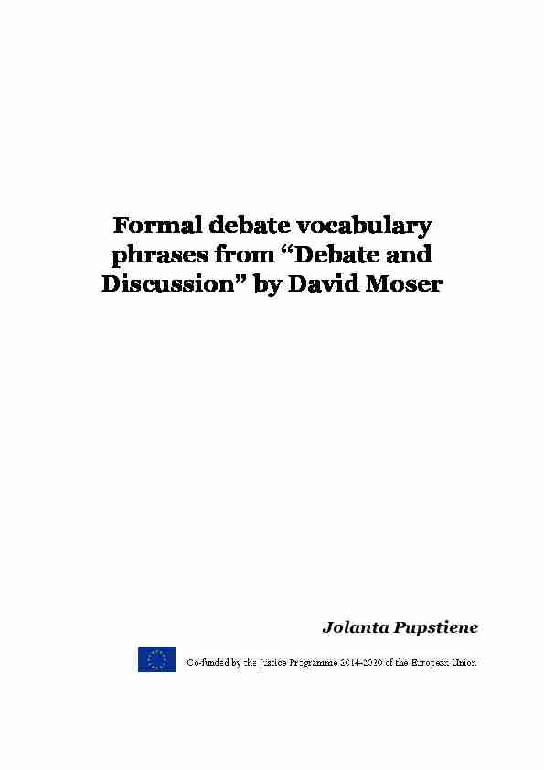 Formal debate vocabulary phrases from “Debate and Discussion” by