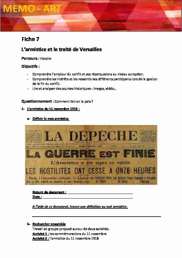 [PDF] Fiche7 - Larmistice et le traité de Versailles