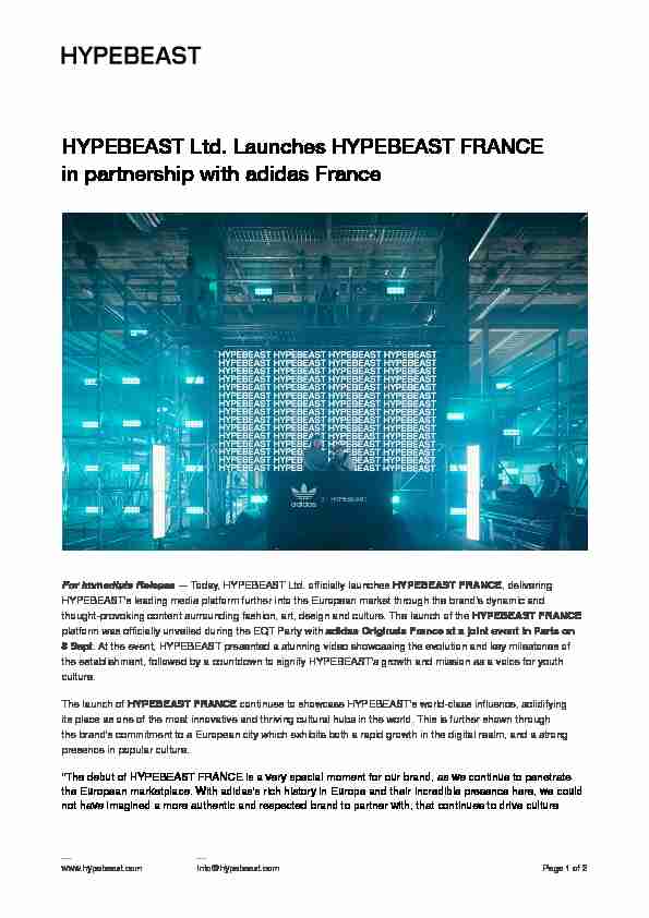 [PDF] HYPEBEAST Ltd Launches HYPEBEAST FRANCE in partnership