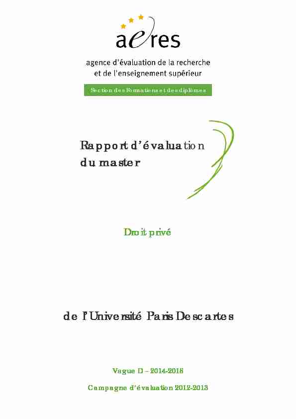 Evaluation du master Droit privé de lUniversité Paris Descartes