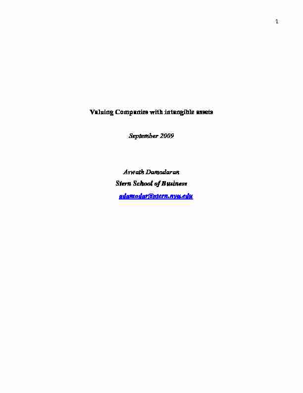 Valuing Companies with intangible assets September 2009 Aswath