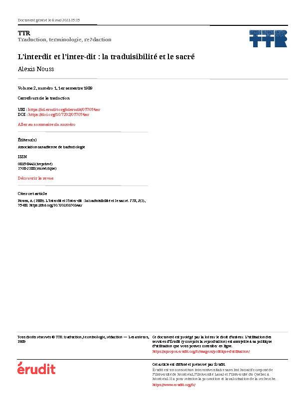 Texte intégral (PDF) - Érudit