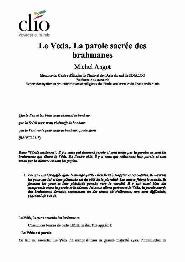 [PDF] Le Veda La parole sacrée des brahmanes - Clio