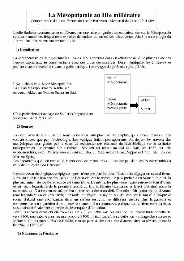 [PDF] La Mésopotamie au IIIe millénaire - Histoire Géographie