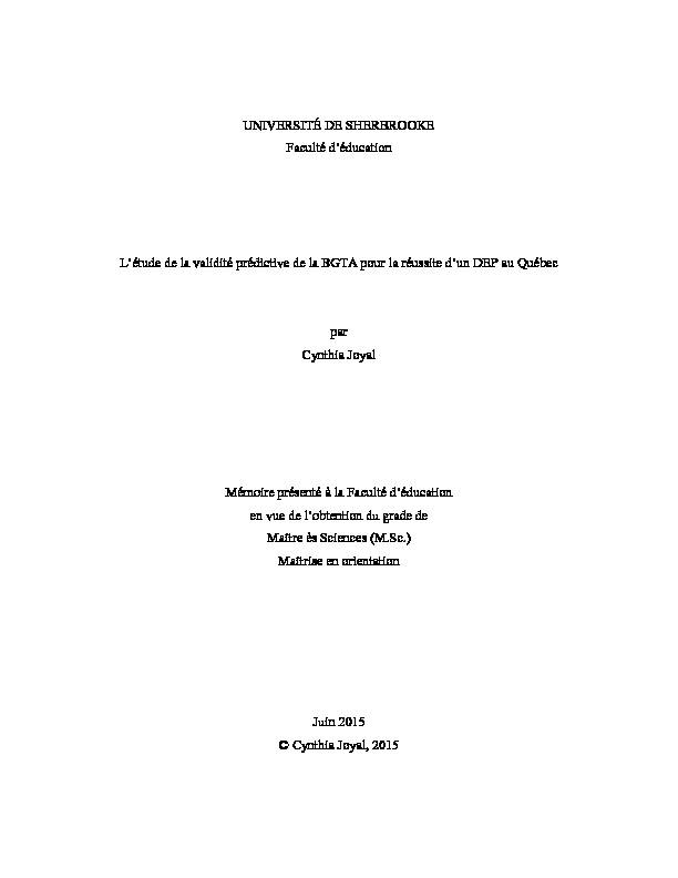 [PDF] UNIVERSITÉ DE SHERBROOKE Faculté déducation Létude de la